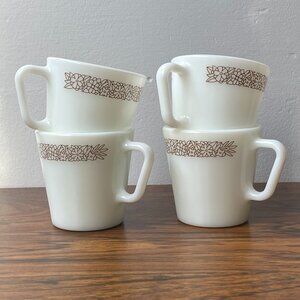 Pyrex Woodland Brown Milk Glass Coffee Mugs Set of 4 Brown Flowers